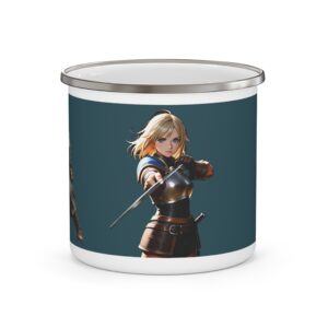 12oz Enamel Mug - Fantasy Medieval, Knight Fighting Scene 1 - Image 4