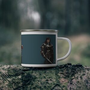 12oz Enamel Mug - Fantasy Medieval, Knight Fighting Scene 1 - Image 3
